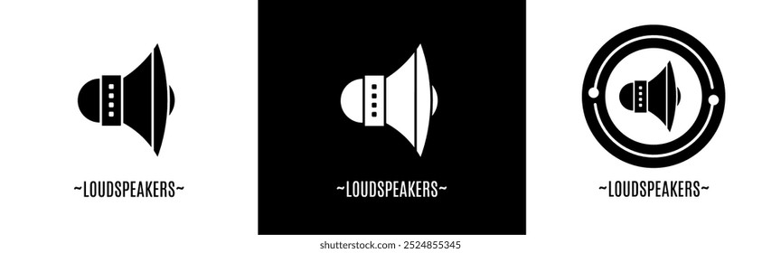 Loudspeakers logo set. Collection of black and white logos. Stock vector.