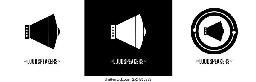 Loudspeakers logo set. Collection of black and white logos. Stock vector.