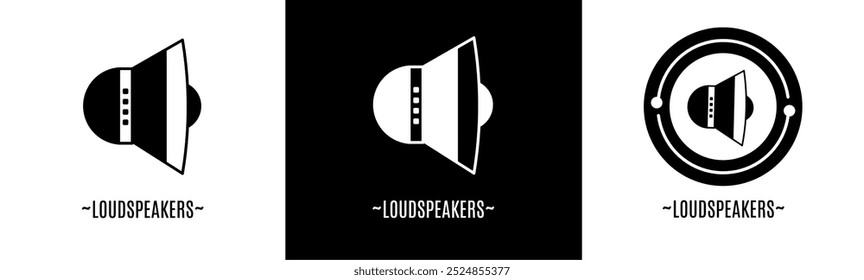 Loudspeakers logo set. Collection of black and white logos. Stock vector.
