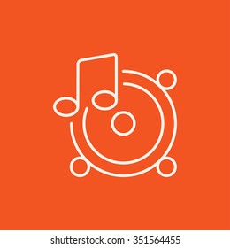 Loudspeakers with music note line icon for web, mobile and infographics. Vector white icon isolated on red background.