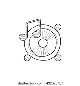 Loudspeakers with music note vector sketch icon isolated on background. Hand drawn Loudspeakers with music note icon. Loudspeakers with music note sketch icon for infographic, website or app.