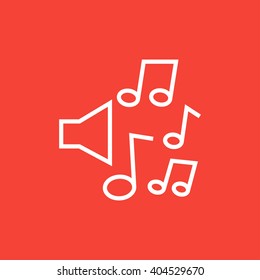Loudspeakers with music notes line icon.