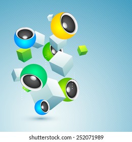 Loudspeakers on stylish sky blue background.