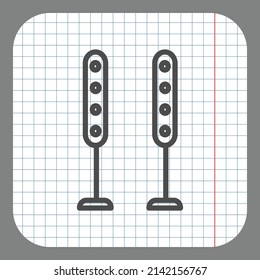 Lautsprecher einfache Symbol Vektorgrafik. Flaches Design. Auf Graphpapier. Grauer Hintergrund.ai