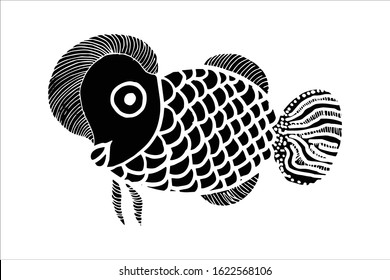 Louhan Fish Vector Illustration. beautiful lou han fish, Hand drawing flowerhorn fish. EPS. silhouette isolate on white background