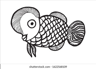 Louhan Fish Vector Illustration. beautiful lou han fish, Hand drawing flowerhorn fish. EPS. isolate on white background