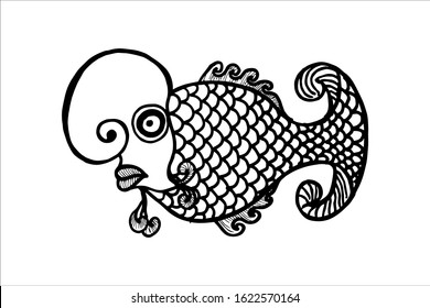 Louhan Fish Vector Illustration. beautiful lou han fish, Hand drawing flowerhorn fish. EPS. isolate on white background