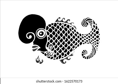 Louhan Fish Vector Illustration. beautiful lou han fish, Hand drawing flowerhorn fish. EPS. silhouette isolate on white background