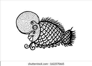 Louhan Fish Vector Illustration. beautiful lou han fish, Hand drawing flowerhorn fish. EPS. isolate on white background