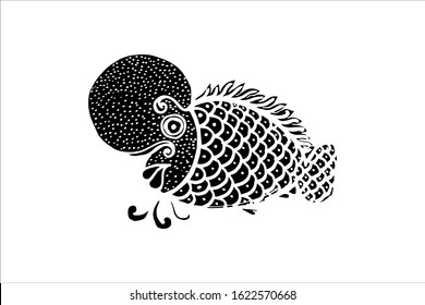 Louhan Fish Vector Illustration. beautiful lou han fish, Hand drawing flowerhorn fish. EPS. silhouette isolate on white background