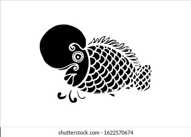 Louhan Fish Vector Illustration. beautiful lou han fish, Hand drawing flowerhorn fish. EPS. silhouette isolate on white background