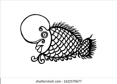 Louhan Fish Vector Illustration. beautiful lou han fish, Hand drawing flowerhorn fish. EPS. isolate on white background