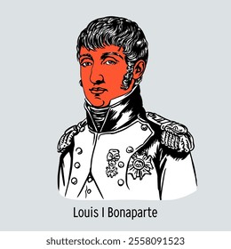 Louis Bonaparte was one of the brothers of Napoleon I, father of Napoleon III. Hand drawn vector illustration