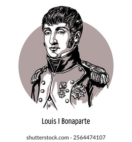 Louis Bonaparte was one of the brothers of Napoleon I, father of Napoleon III. Hand drawn vector illustration