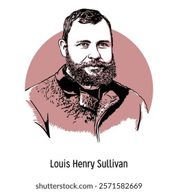 Louis Henry Sullivan is an American architect, a pioneer of rationalism in 20th century architecture, the father of American modernism. Hand drawn vector illustration