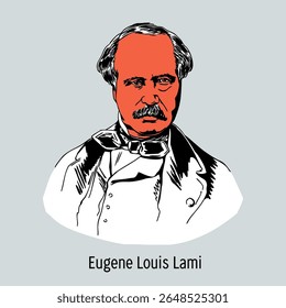 Eugène Louis Lami foi um pintor francês, um estudante de O. Vernet, A.-J. Gros, estudou na Academia de Belas Artes de Paris. Ilustração de vetor desenhada à mão