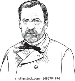 Louis Pasteur cartoon portrait, microbiologist and chemist