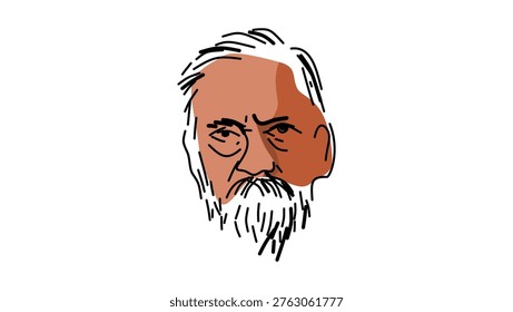 Louis Pasteur portrait, flat vector illustration
