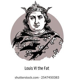 Louis VI the Fat was the King of France, the fifth of the Capetian dynasty. Under Louis, the strengthening of royal power in France began. Hand drawn vector illustration