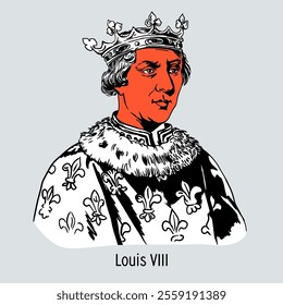 Louis VIII, nicknamed the Lion, was the King of France from 1223. Hand drawn vector illustration