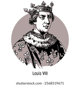 Louis VIII, nicknamed the Lion, was the King of France from 1223. Hand drawn vector illustration