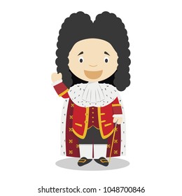 Louis XIV of France cartoon character. Vector Illustration. Kids History Collection.