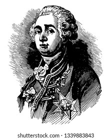 Louis XVI 1754 to 1793 he was the last king of France before the French revolution vintage line drawing or engraving illustration