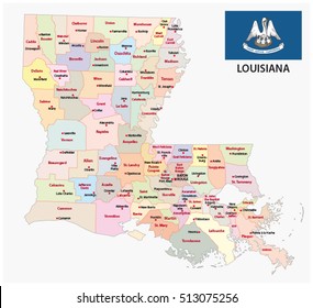 louisiana administrative and political  map with flag