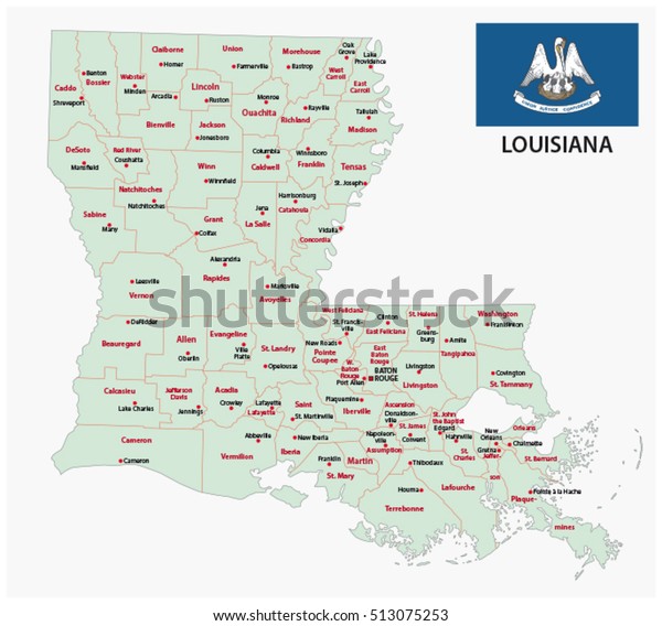 Louisiana Administrative Political Map Flag Stock Vector (Royalty Free ...