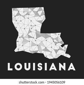 Louisiana - communication network map of us state. Louisiana trendy geometric design on dark background. Technology, internet, network, telecommunication concept. Vector illustration.