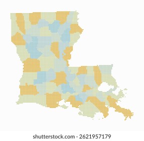 Louisiana dotted map. Digital style map of the state on white background. Louisiana shape with square dots. Colored dots style. Small size squares. Modern vector illustration.