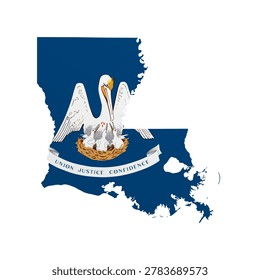 Louisiana flag map poster. US state pride wall decor artwork. Patriotic printable digital art. Detailed vector illustration