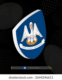 Louisiana Flag Shield icon in 3D on Dark Modern Abstract Rugby Background. Perfect for sports events, heritage themes, national celebrations, and patriotic designs.