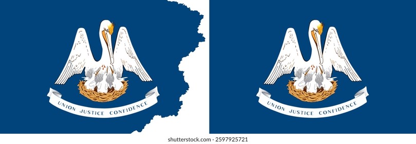 Louisiana flags vector. Standard flag and with torn edges