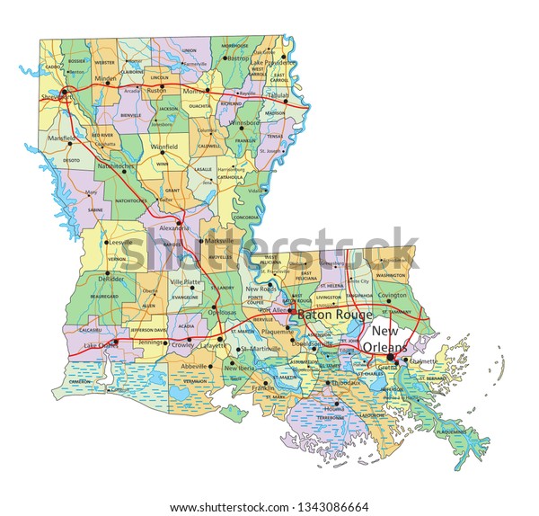 Louisiana Highly Detailed Editable Political Map Stock Vector (Royalty ...