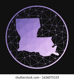 Louisiana icon. Vector polygonal map of the US state. Louisiana icon in geometric style. The US state map with purple low poly gradient on dark background.