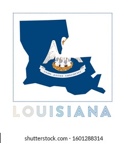 Louisiana Logo. Map of Louisiana with us state name and flag. Superb vector illustration.
