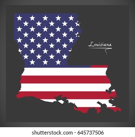 Louisiana Map With American National Flag Illustration