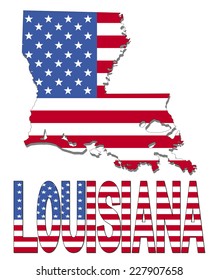 Louisiana map flag and text vector illustration