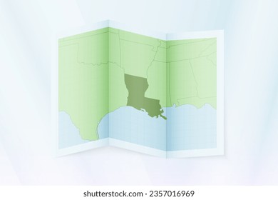 Louisiana map, folded paper with Louisiana map. Vector illustration.