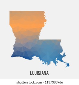 Louisiana map in geometric polygonal,mosaic style.Abstract tessellation,modern design background,low poly. Geometric cover, mockup. Vector illustration.