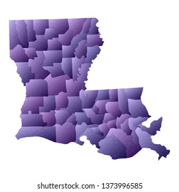 Louisiana map. Geometric style us state outline with counties. Bold violet vector illustration.
