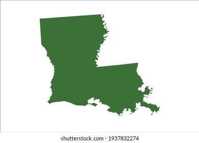 LOUISIANA Map Green Color on White Backgound