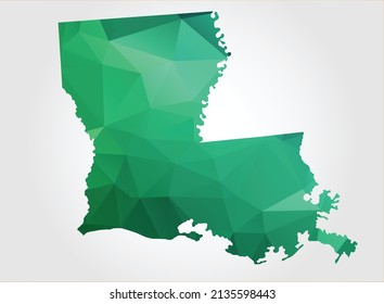 LOUISIANA Map Green Color on white background polygonal