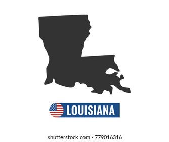 Louisiana map isolated on white background silhouette. Louisiana USA state. American flag. Vector illustration.