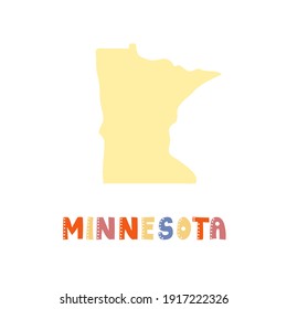 Louisiana map isolated. USA collection. Map of Minnesota - yellow silhouette. Doodling style lettering