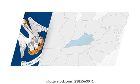 Louisiana map in modern style with flag of Louisiana on left side. Vector illustration of a map.