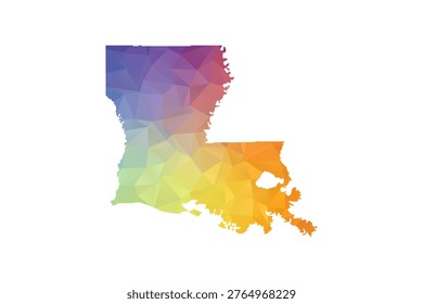 Louisiana Map - Polygon Style Vector Illustration in Rainbow Gradient, Low Poly Multicolor Geometric Design, Isolated on White Background, Suitable for Reports, and Creative Projects.