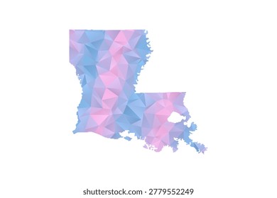 Louisiana Map - Polygon Style Vector Illustration in Pastel Blue and Pink Gradient, Low Poly Geometric Design, Isolated on White Background for Infographics and Education.