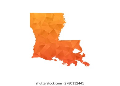 Louisiana Map - Polygon Style Vector Illustration in Orange Gradient, Low Poly Geometric Design, Isolated on White Background for Infographics and Education.